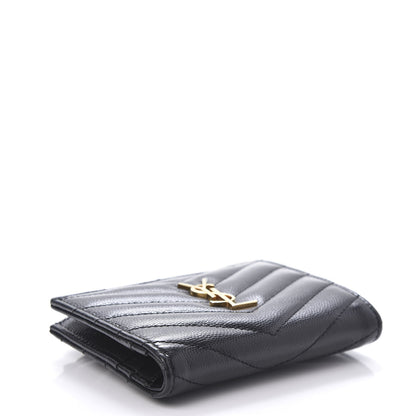 Saint Laurent Grain De Poudre Matelasse Chevron Monogram Zipped Card Case Black 4 of 9