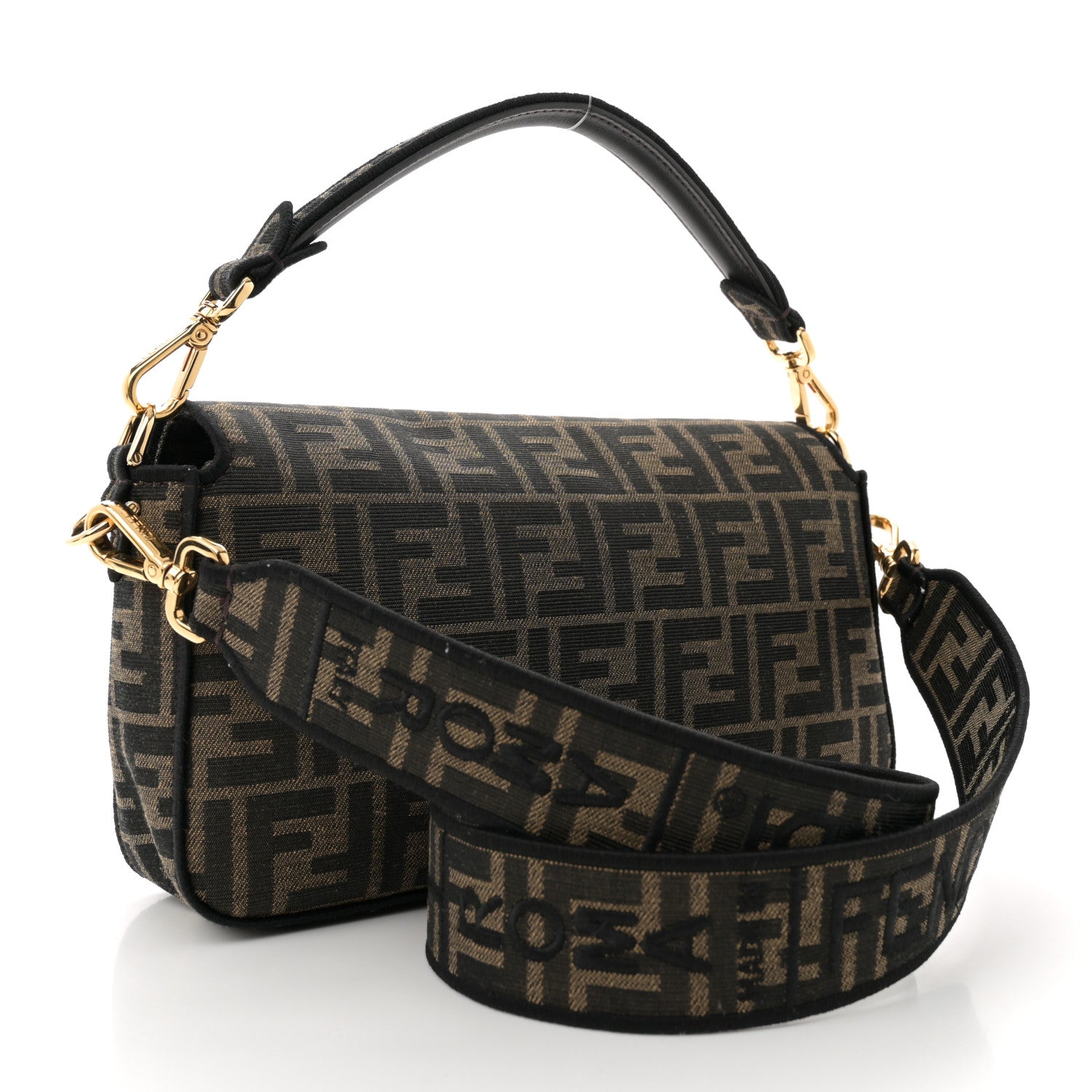 Fendi Fabric Jacquard FF 1974 Medium Baguette Tobacco Moro Black 3 of 11