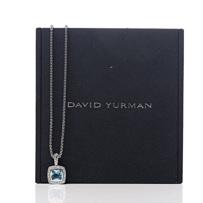 David Yurman Sterling Silver Diamond Blue Topaz 7mm Petite Albion Pendant Necklace 7 of 7