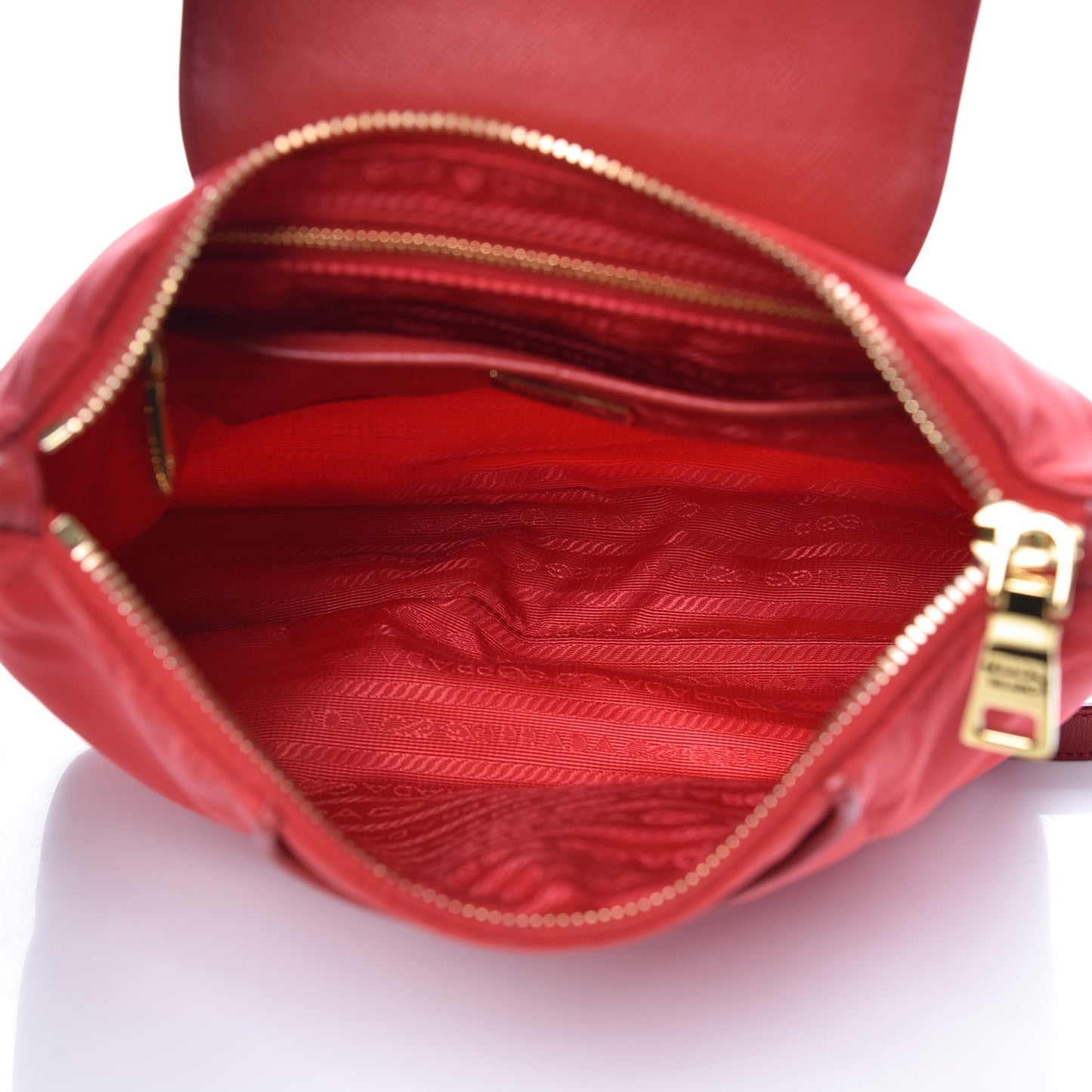 Nylon Vela Saffiano Flat Flap Messenger Bag Red
