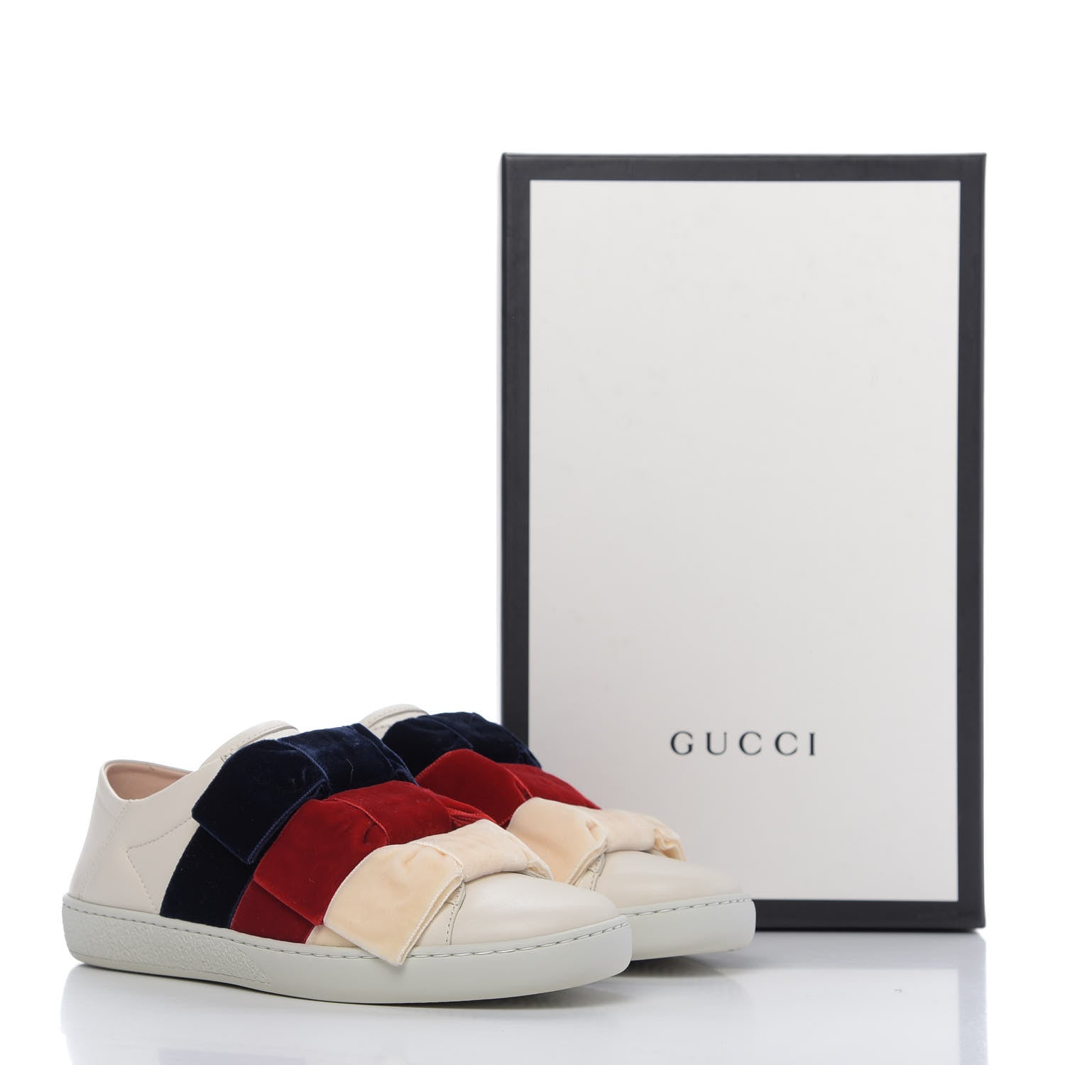 Gucci Calfskin Velvet Womens Bow Ace Sneakers 36 White 11 of 11