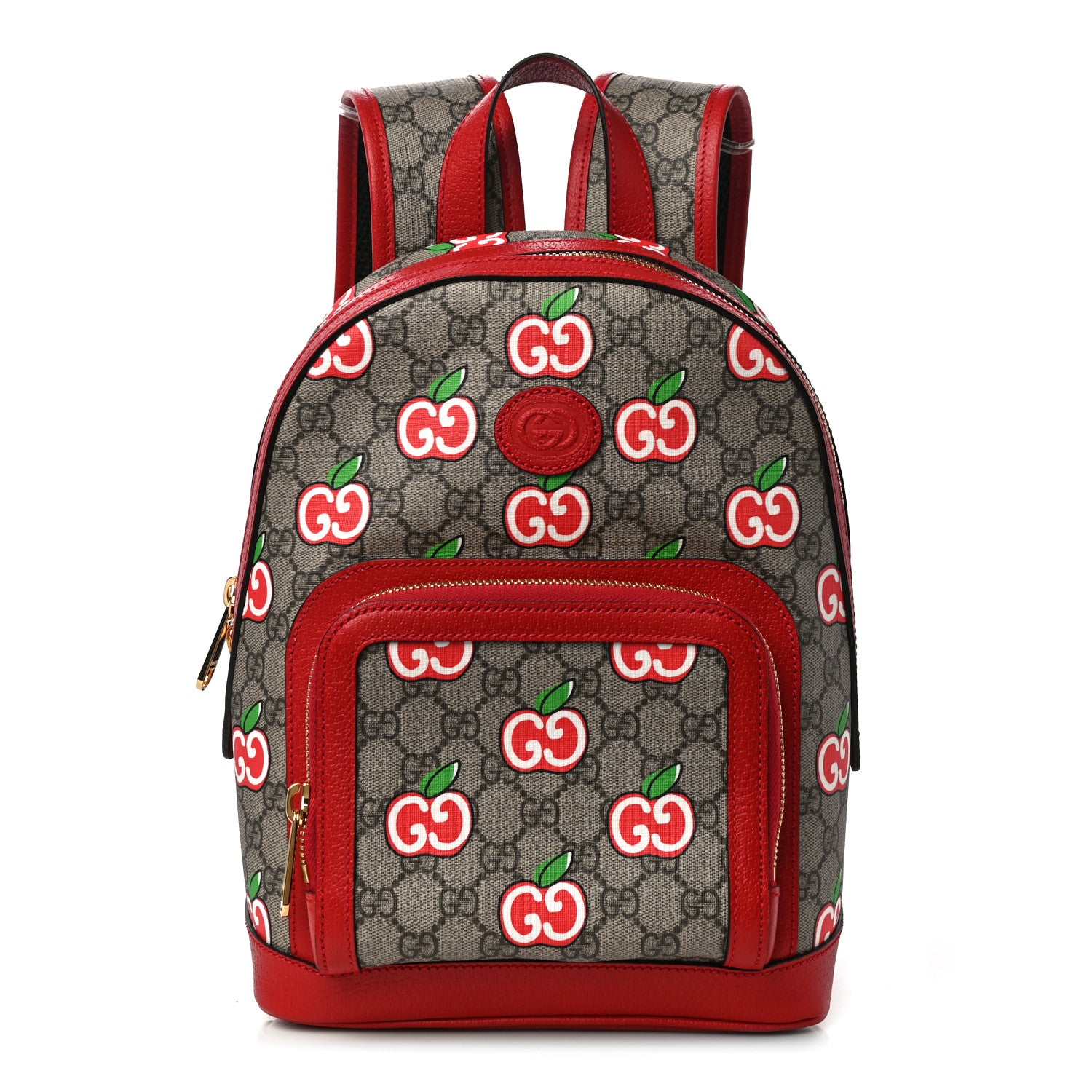 Gucci GG Supreme Monogram Apple Small Retro Interlocking G Day Backpack Beige Multicolor Lobster Red 1 of 11