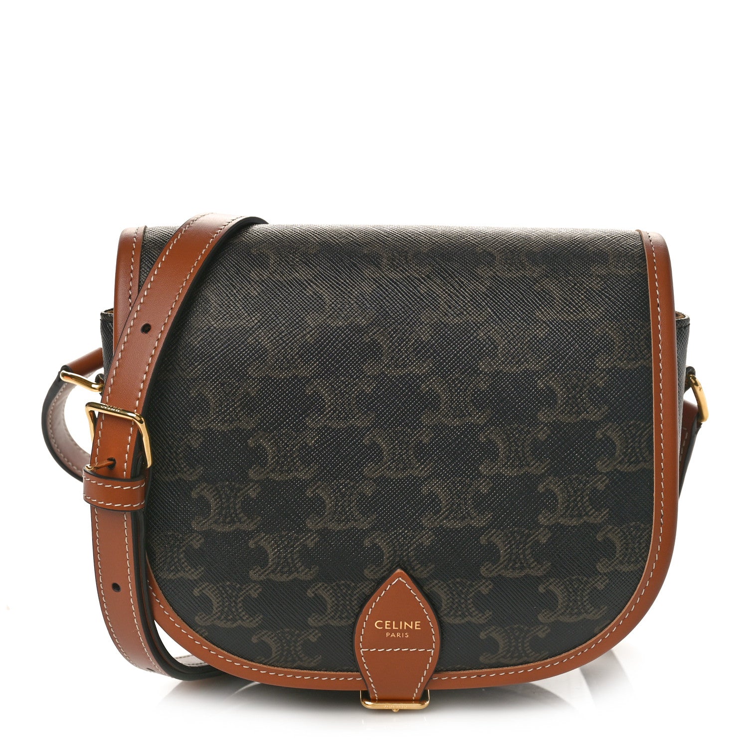 Celine Triomphe Canvas Medium Folco Bag Tan 1 of 7
