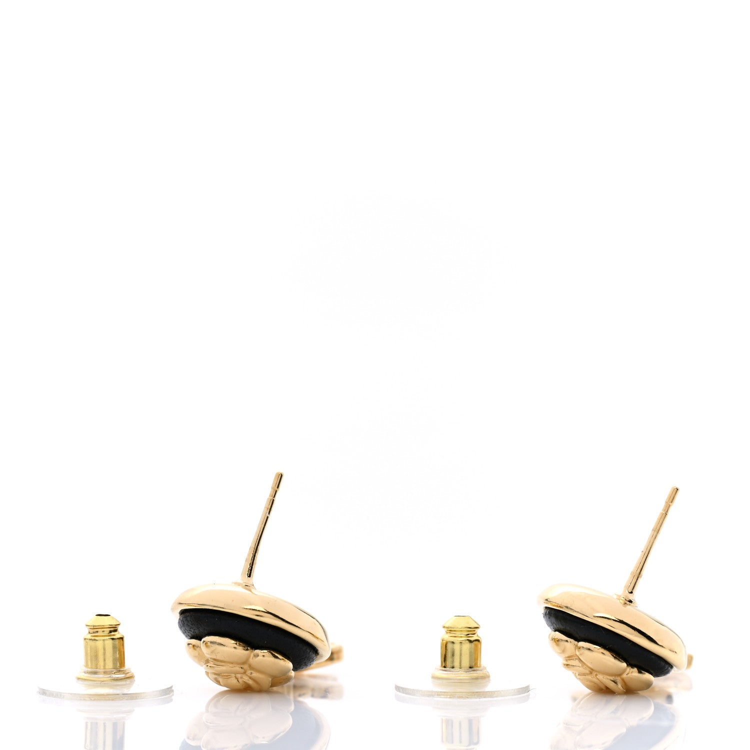 Chanel Metal Lambskin Camellia CC Drop Earrings Gold Black 3 of 4