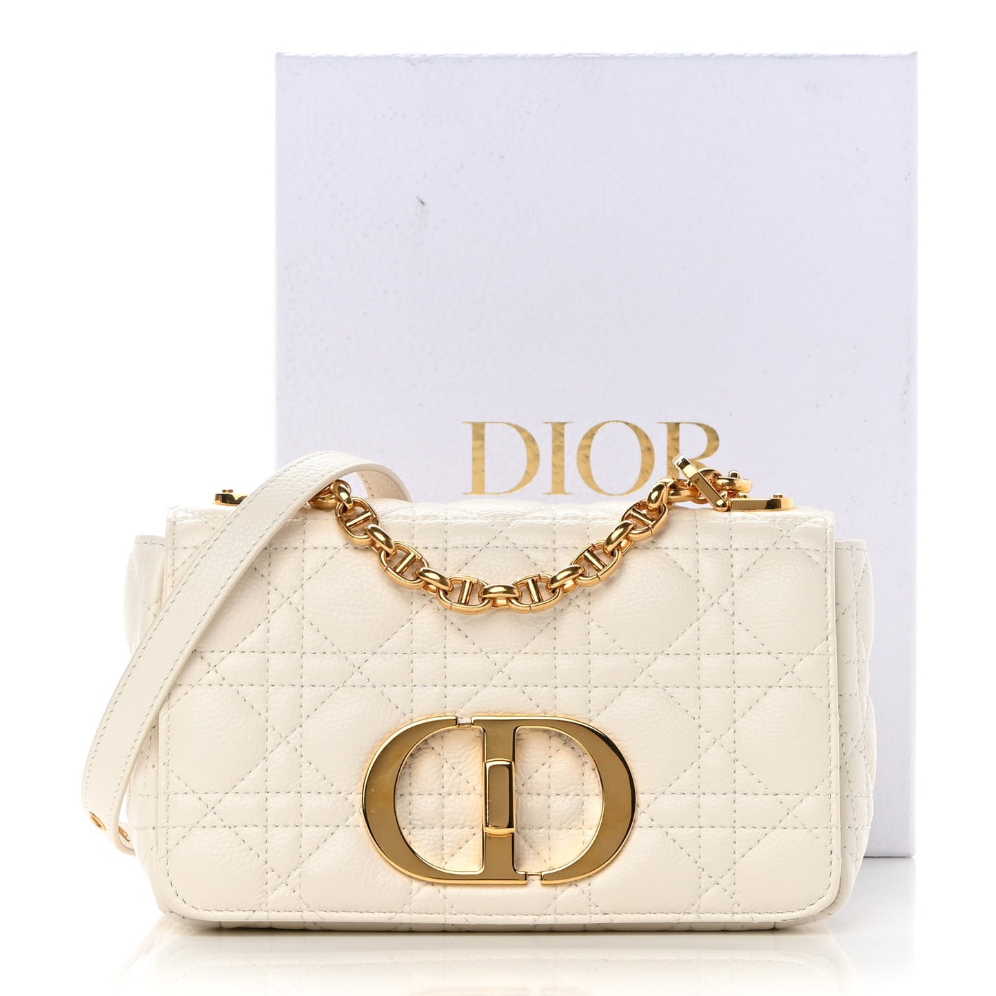 Calfskin Cannage Small Caro Bag Ivory