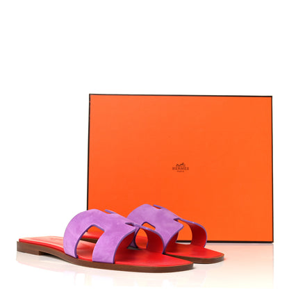 Hermes Suede Goatskin Oran Sandals 39.5 Violet Parme 9 of 9