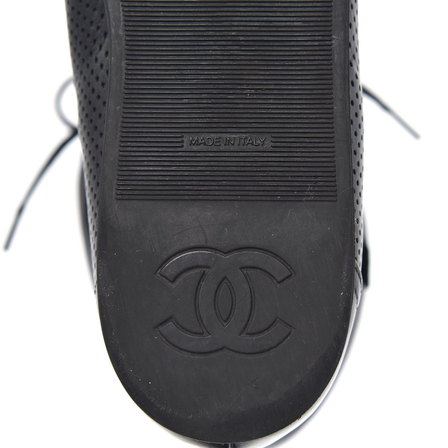 Perforated Lambskin High Top CC Sneaker Boots 38 Black
