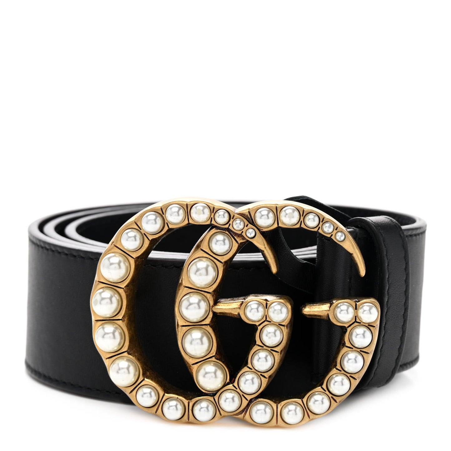 Moon Calfskin Pearl Double G 40mm Belt 85 34 Black Cream