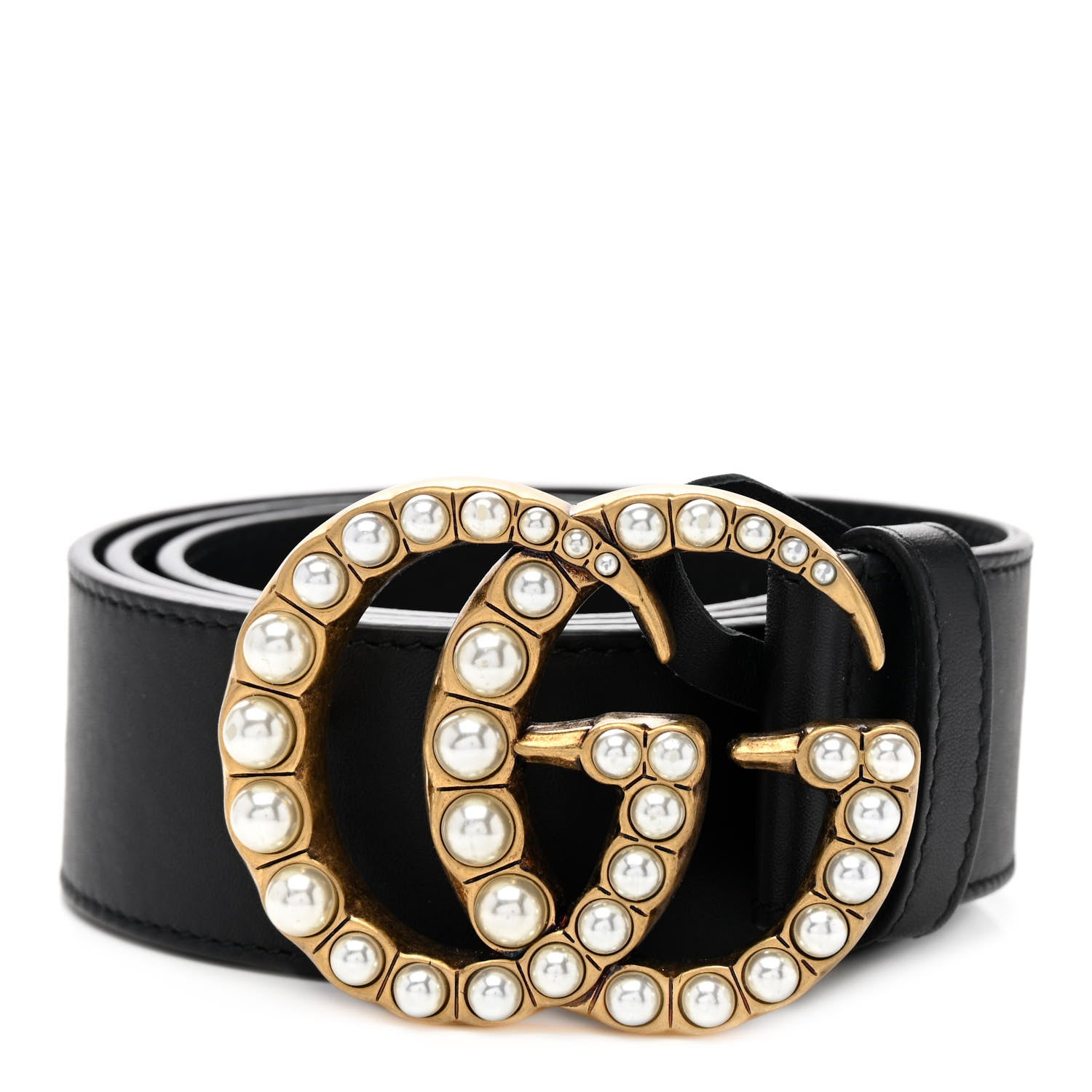 Gucci Moon Calfskin Pearl Double G 40mm Belt 85 34 Black Cream 1 of 5