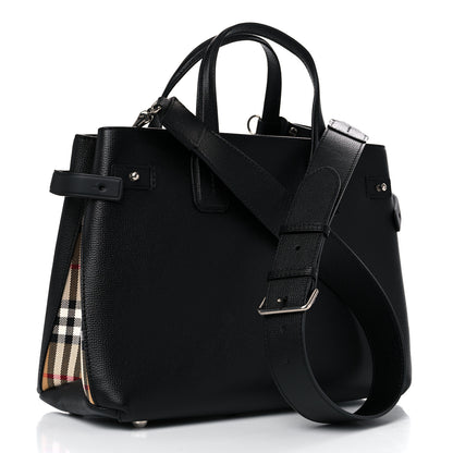 Burberry Grainy Calfskin Vintage Check Medium Banner Tote Black 3 of 13