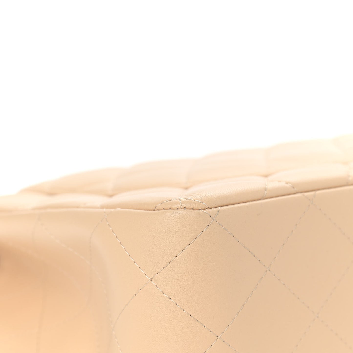 Lambskin Quilted Jumbo Double Flap Beige