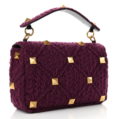 Valentino Garavani Cashmere Large Roman Stud Shoulder Bag Ripe Plum 2 of 9