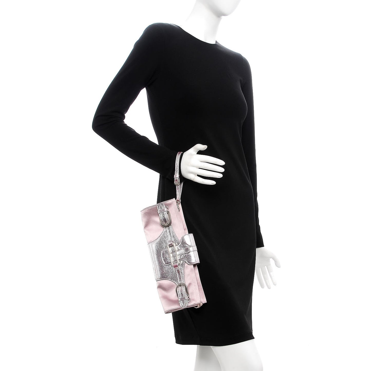 Satin Metallic Calfskin Tulita Clutch Pink