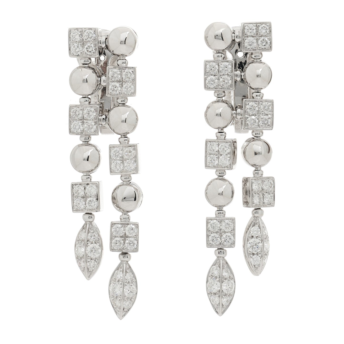 18K White Gold Diamond Lucea 2 Row Drop Clip On Earrings