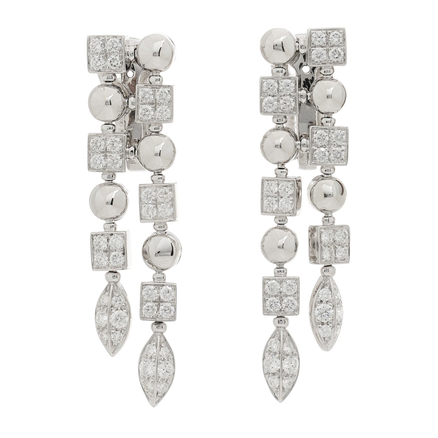 Bulgari 18K White Gold Diamond Lucea 2 Row Drop Clip On Earrings 1 of 5