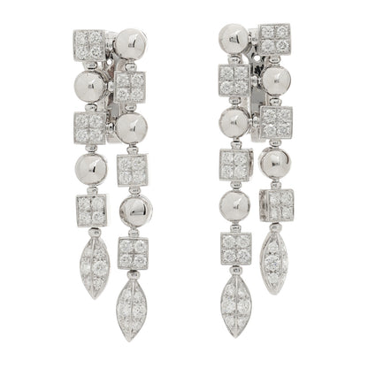 Bulgari 18K White Gold Diamond Lucea 2 Row Drop Clip On Earrings 1 of 5