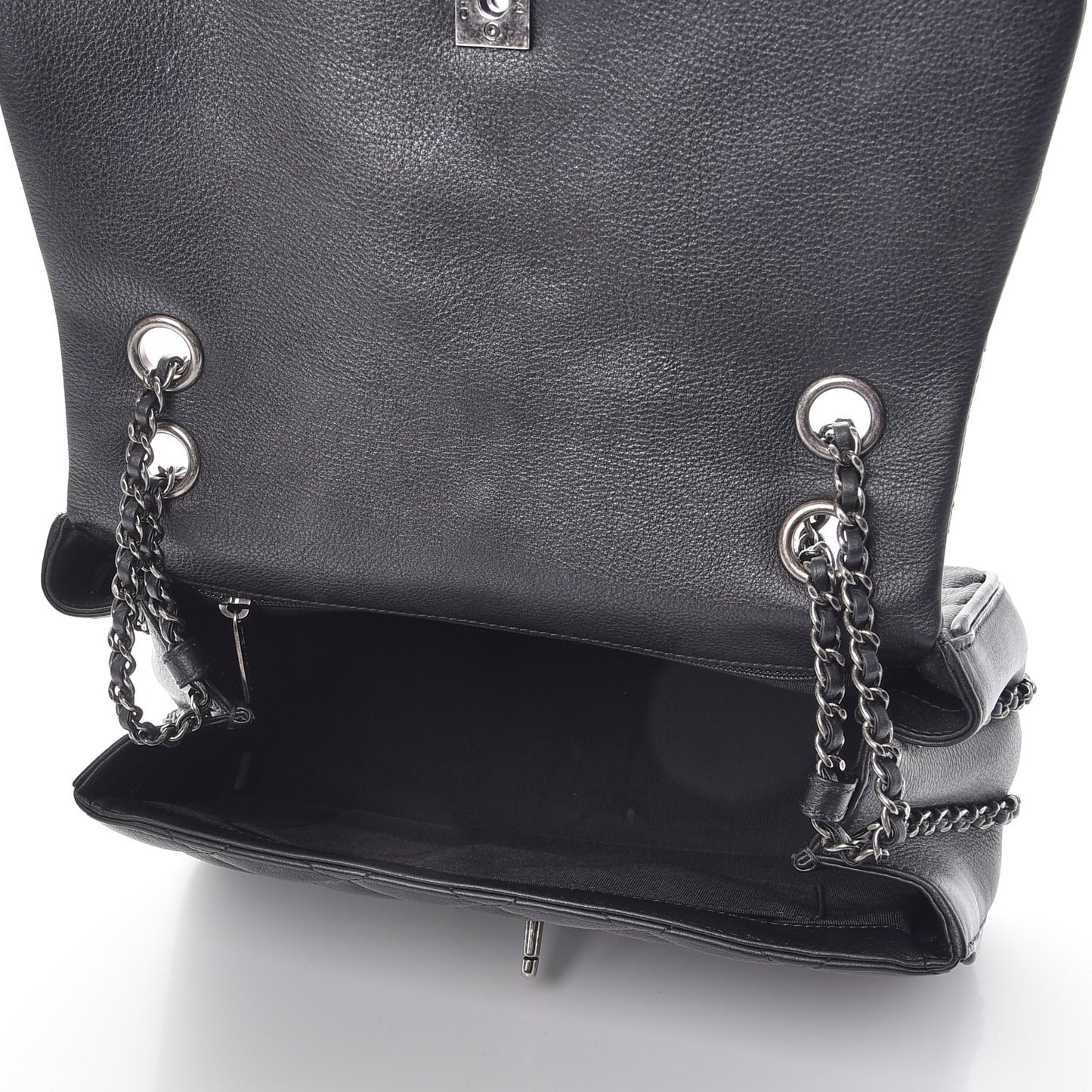 Calfskin Quilted Medium Frame In Chain Flap Black
