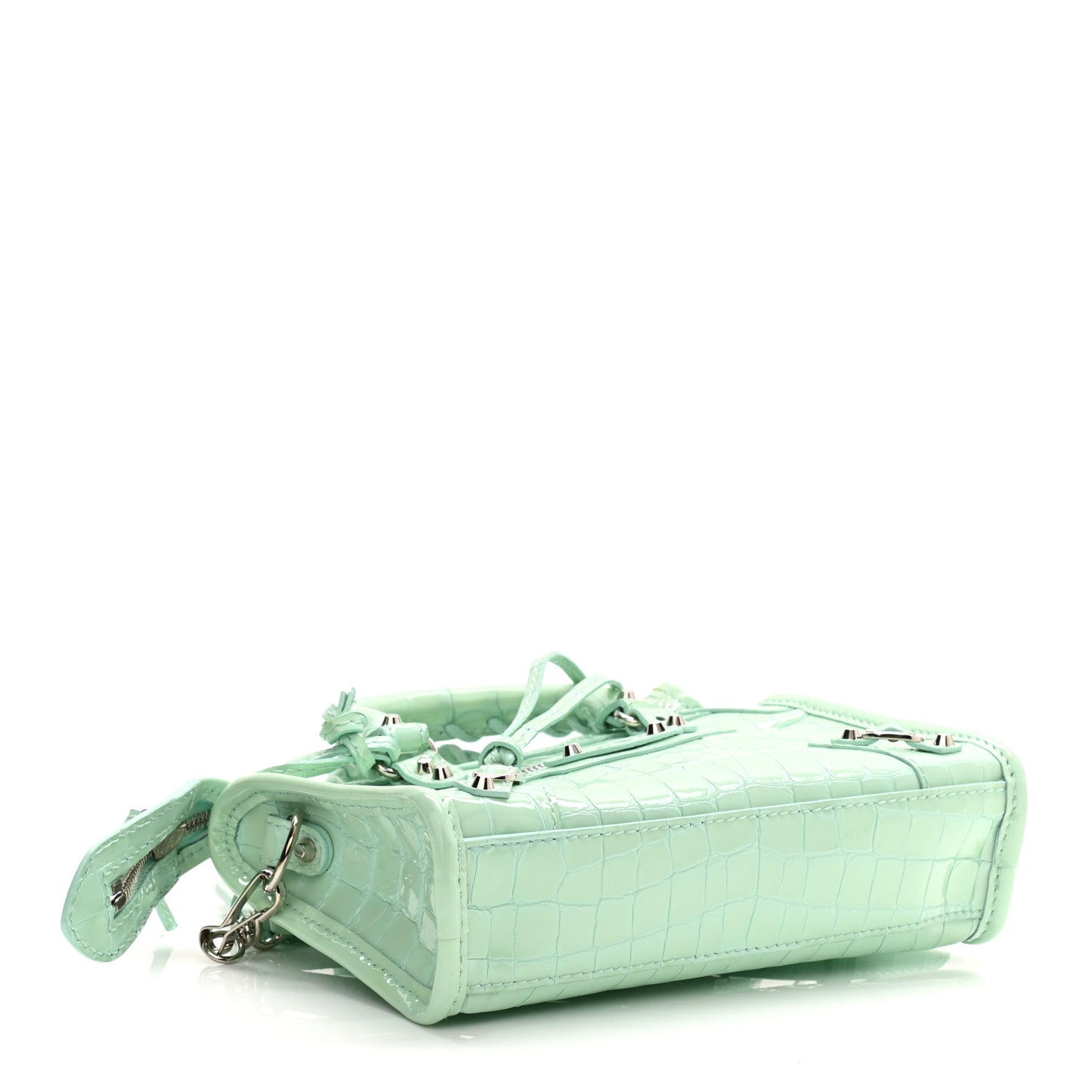 Patent Crocodile Embossed Classic Silver Hardware Nano City Light Green
