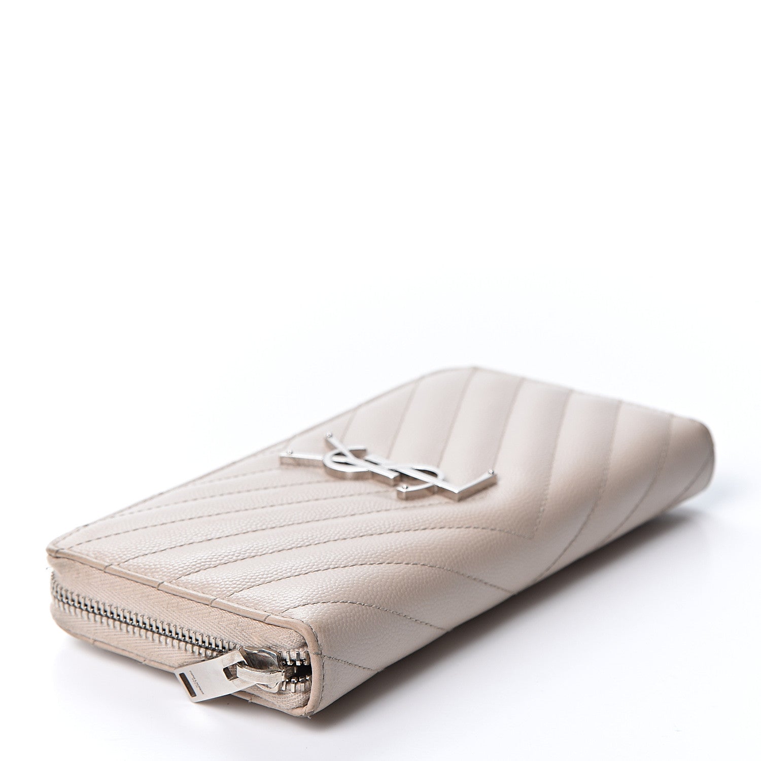 Saint Laurent Grain De Poudre Matelasse Chevron Monogram Zip Around Wallet Rose Poudre 3 of 8