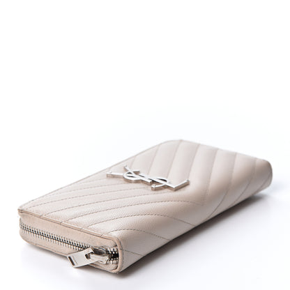Saint Laurent Grain De Poudre Matelasse Chevron Monogram Zip Around Wallet Rose Poudre 3 of 8