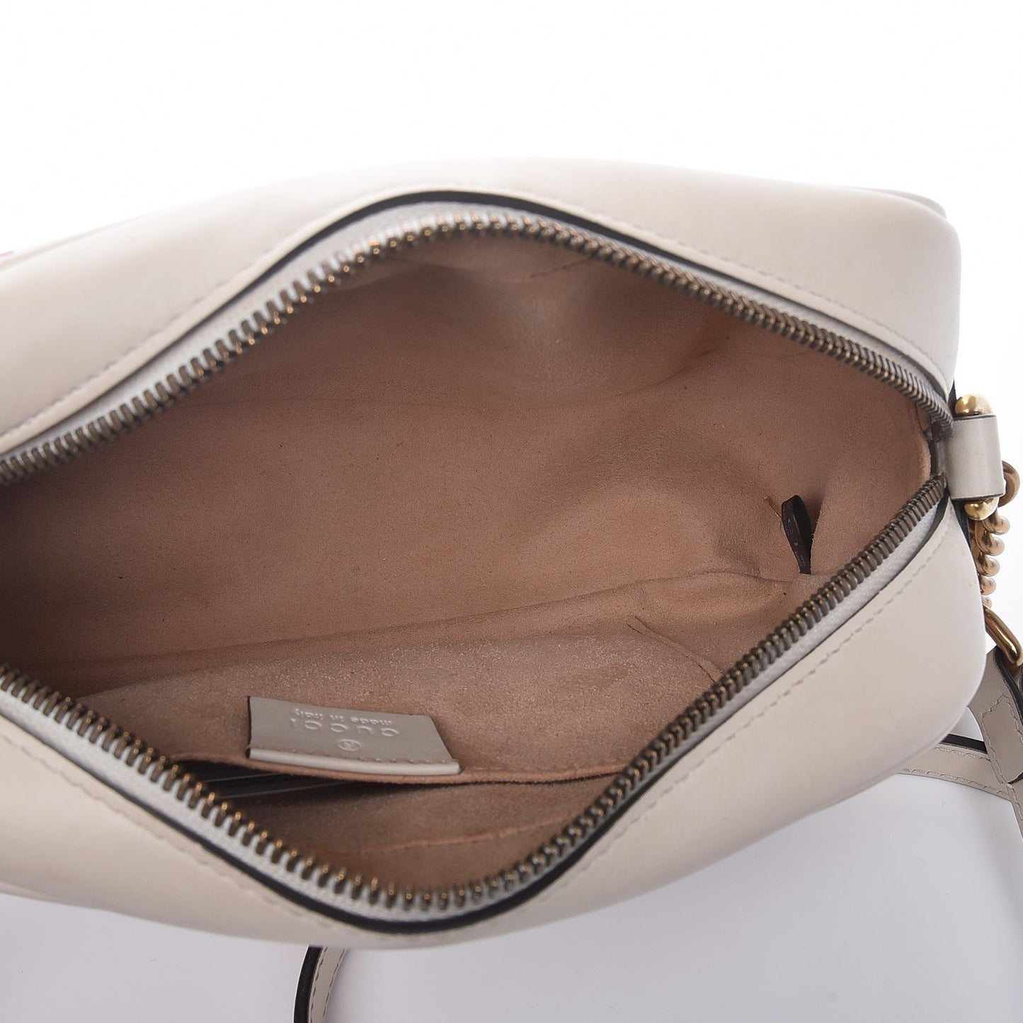 Calfskin Matelasse Trompe L'Oeil Print Small GG Marmont Chain Shoulder Bag White
