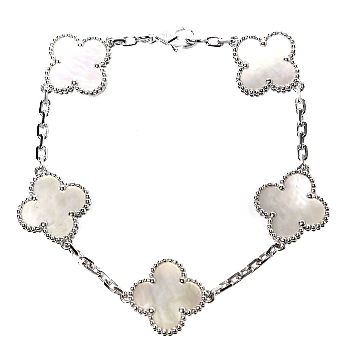 18K White Gold Mother of Pearl 5 Motifs Vintage Alhambra Bracelet