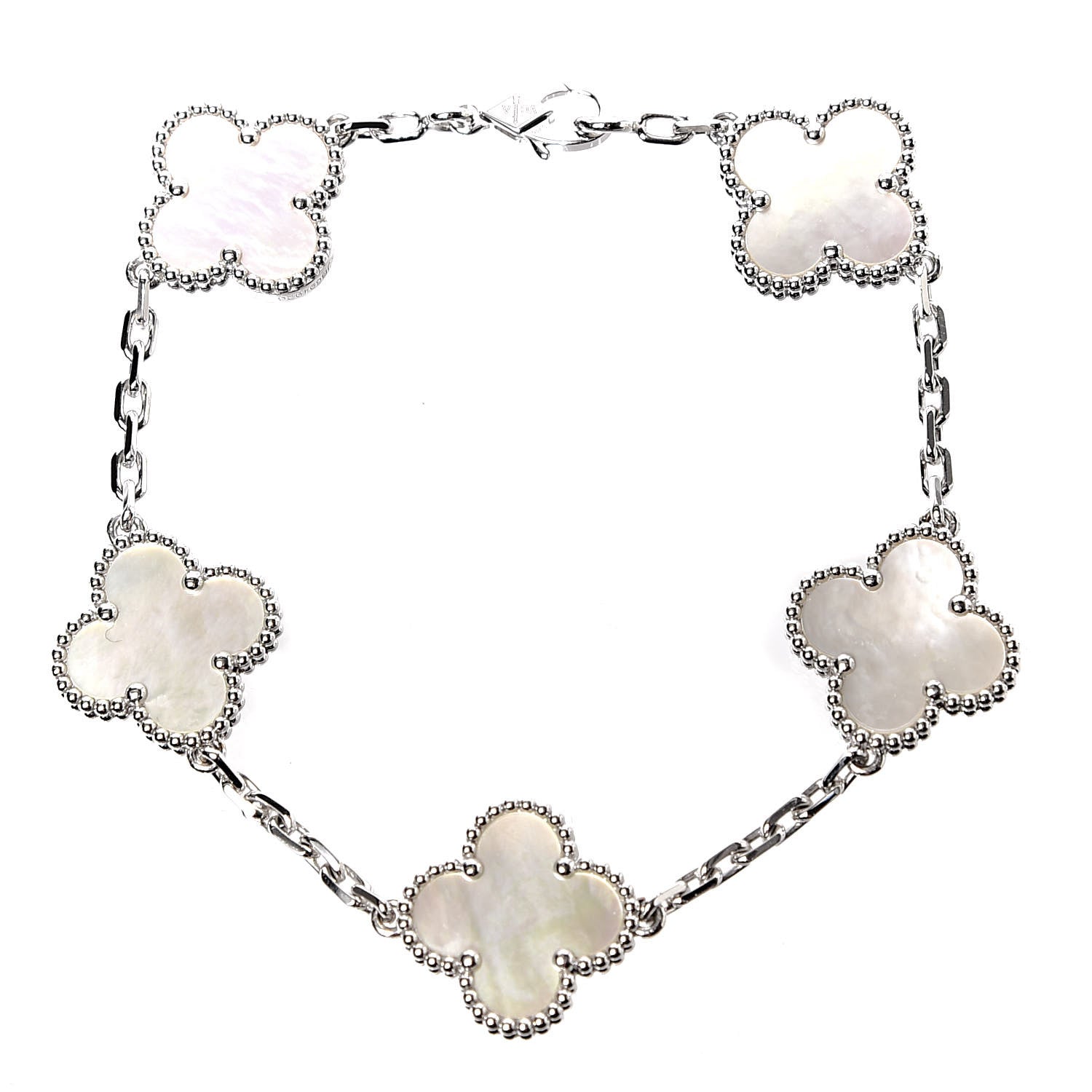 Van Cleef & Arpels 18K White Gold Mother of Pearl 5 Motifs Vintage Alhambra Bracelet 1 of 4
