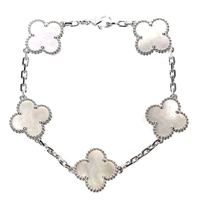 Van Cleef & Arpels 18K White Gold Mother of Pearl 5 Motifs Vintage Alhambra Bracelet 1 of 4
