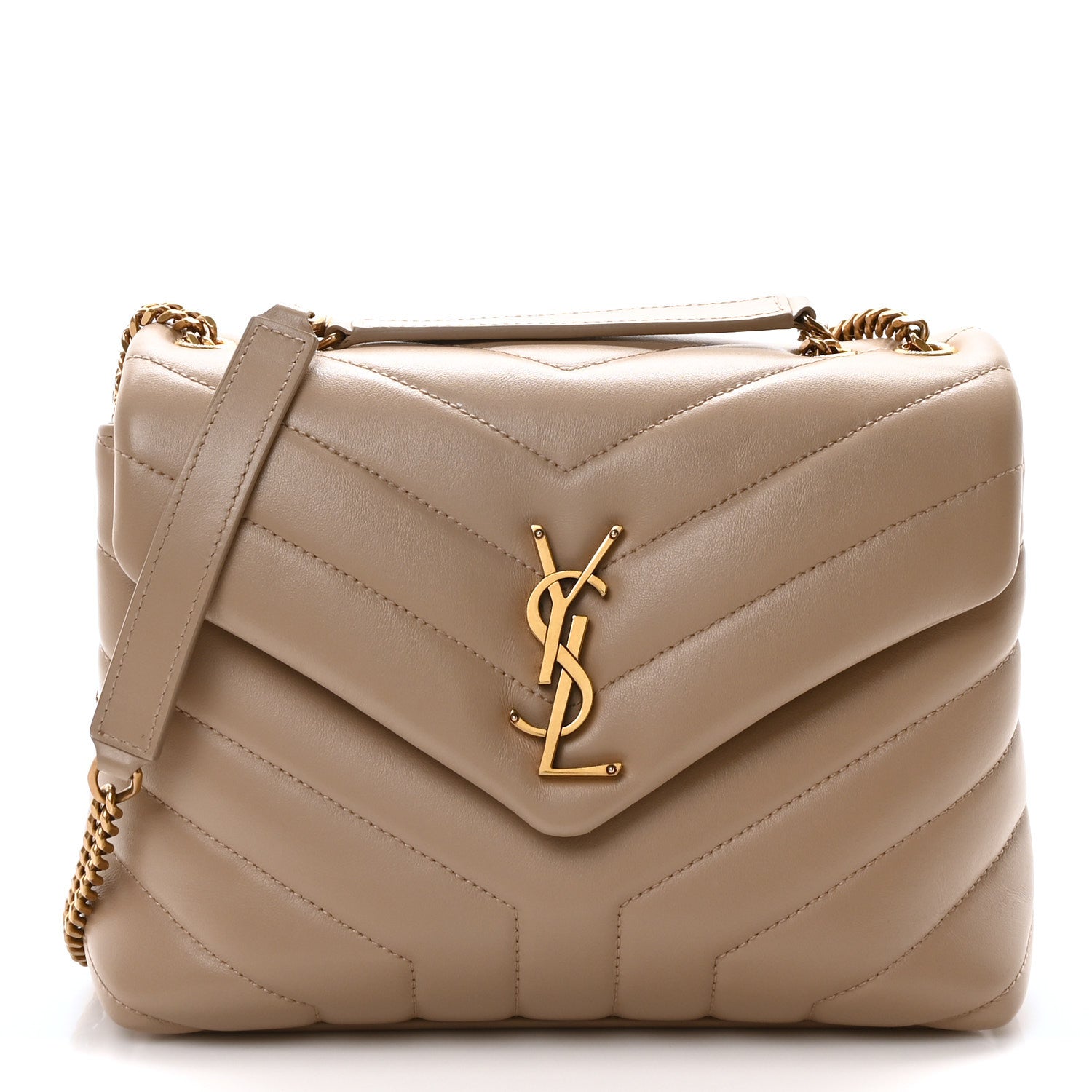 Saint Laurent Calfskin Y Quilted Monogram Small Loulou Chain Satchel Dark Beige 1 of 11
