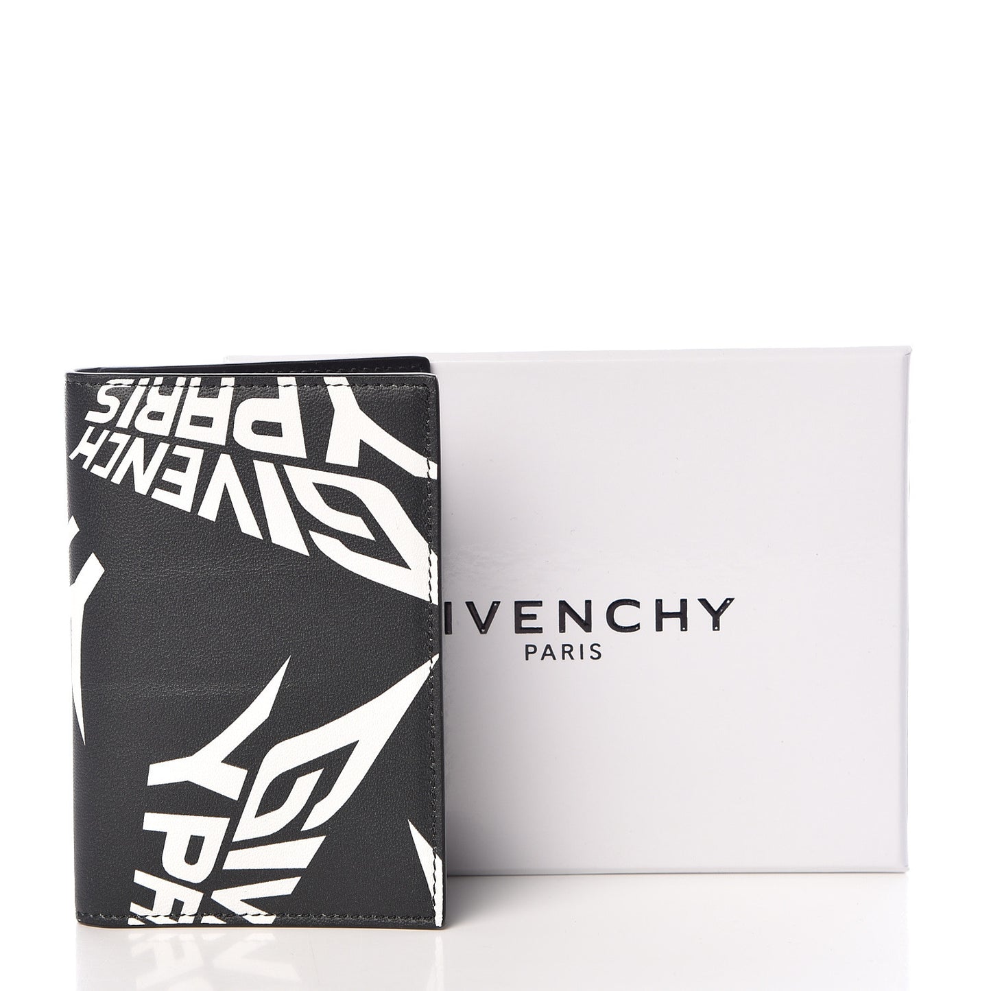 Calfskin Logo 3CC Folding Card Holder Black White