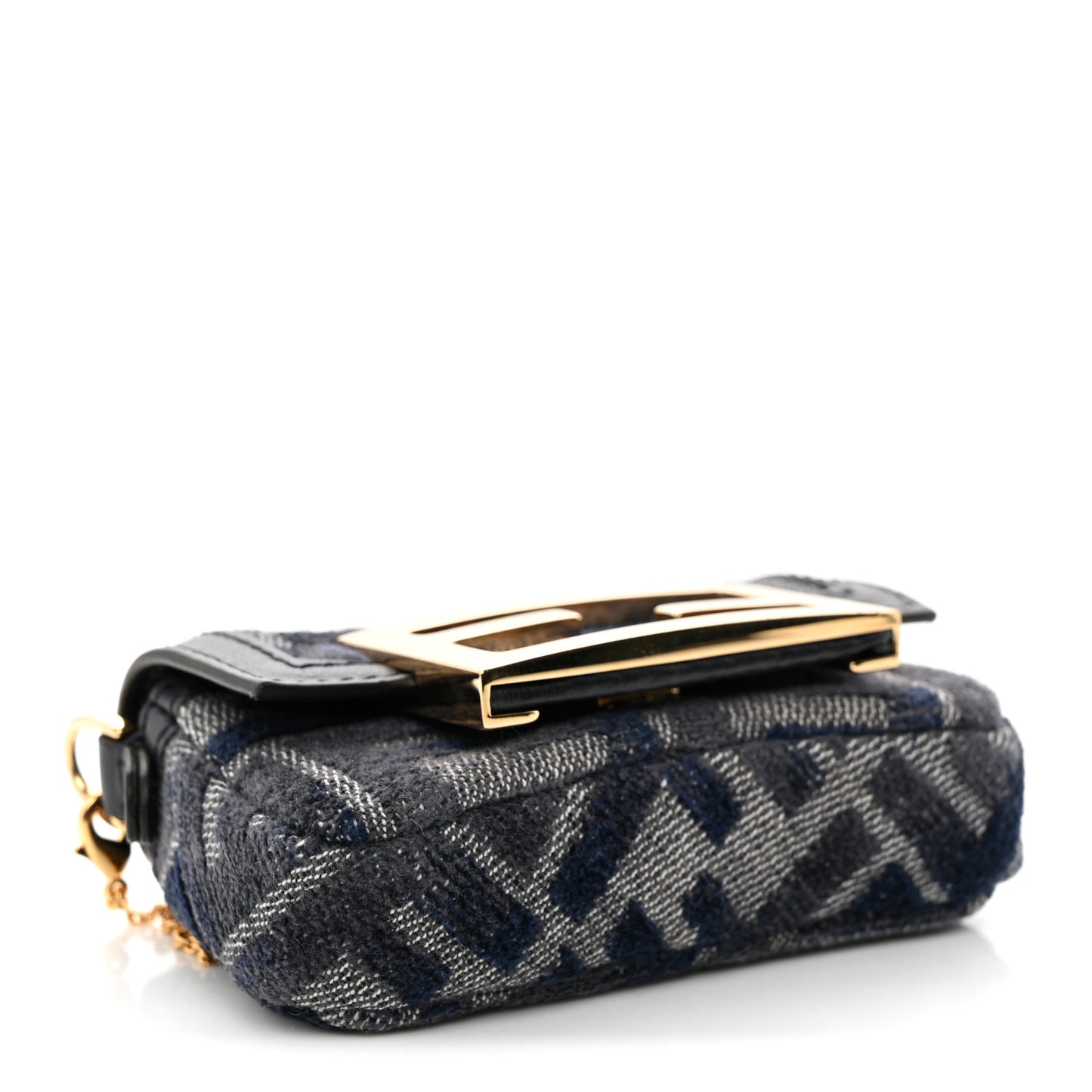 Fabric Vitello Jacquard FF Nano Maxi Buckle Baguette Charm Blue Grey