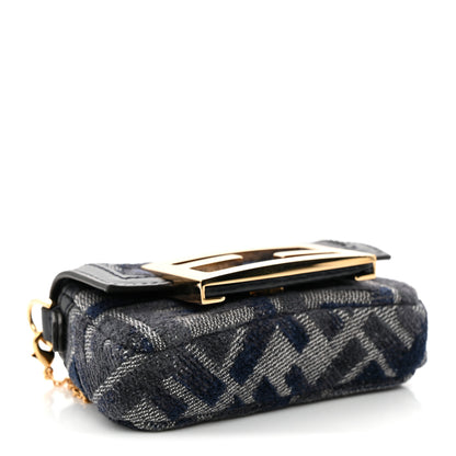 Fendi Fabric Vitello Jacquard FF Nano Maxi Buckle Baguette Charm Blue Grey 4 of 10