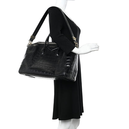 Givenchy Calfskin Crocodile Embossed Large Antigona Black 2 of 17