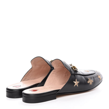 Gucci Goatskin Bee Star Embroidered Womens Princetown Slippers 39 Black 4 of 11
