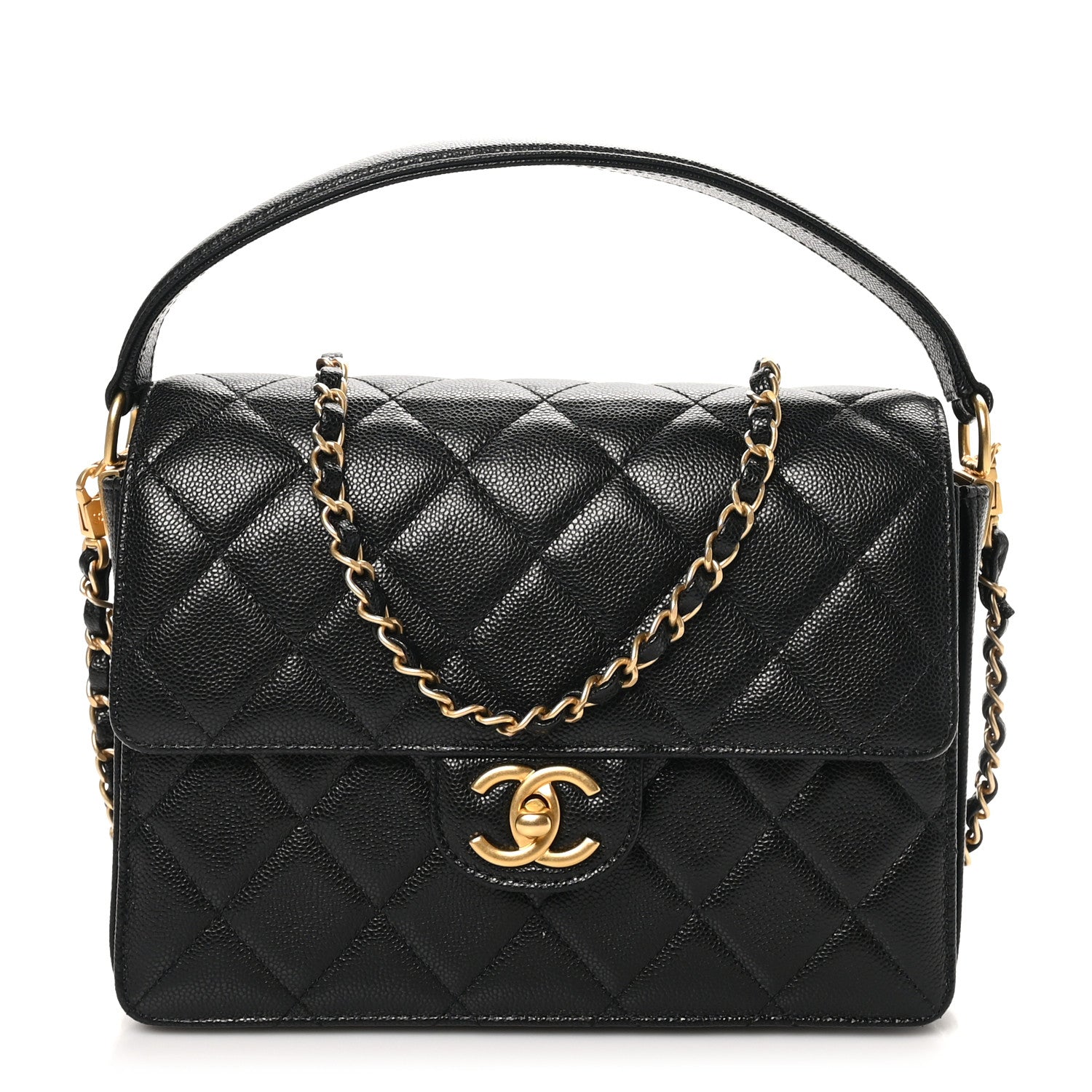 Chanel Shiny Caviar Quilted Small Top Handle Flap  Black 1 of 11