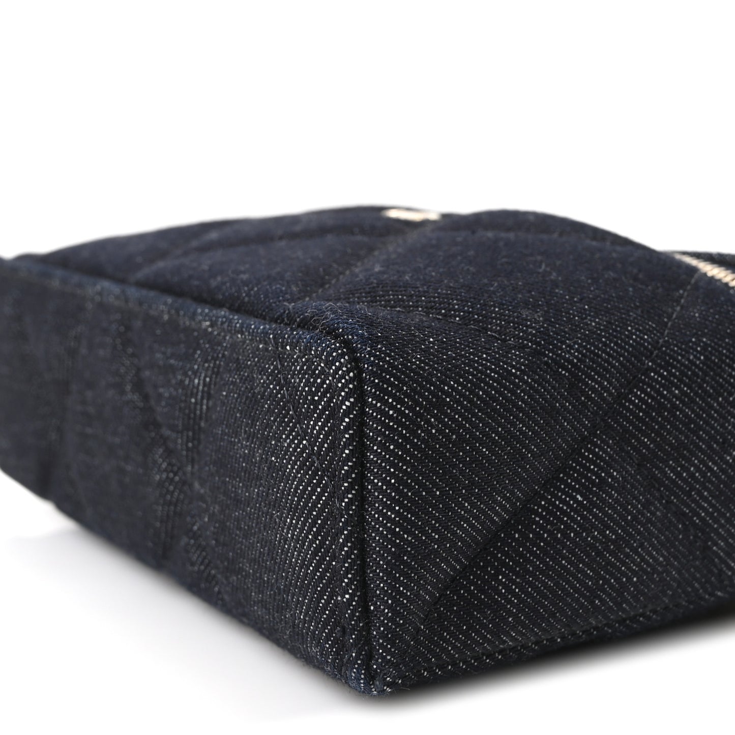Denim Quilted Top Handle Slim Vanity Case With Chain Dark Blue