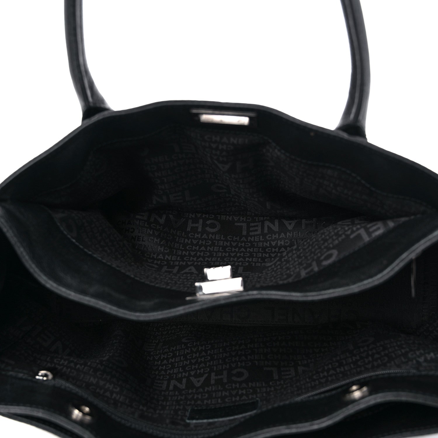 Chanel Calfskin Mademoiselle Lock Cerf Executive Shopper Tote Black 10 of 22