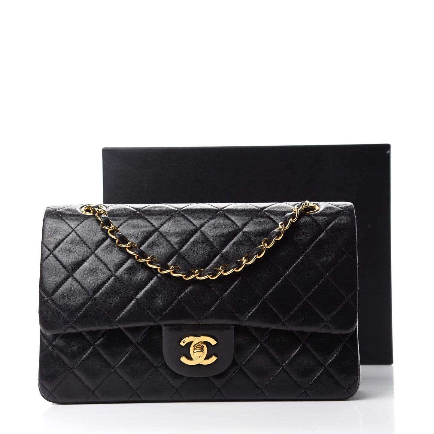 Lambskin Quilted Medium Double Flap Black