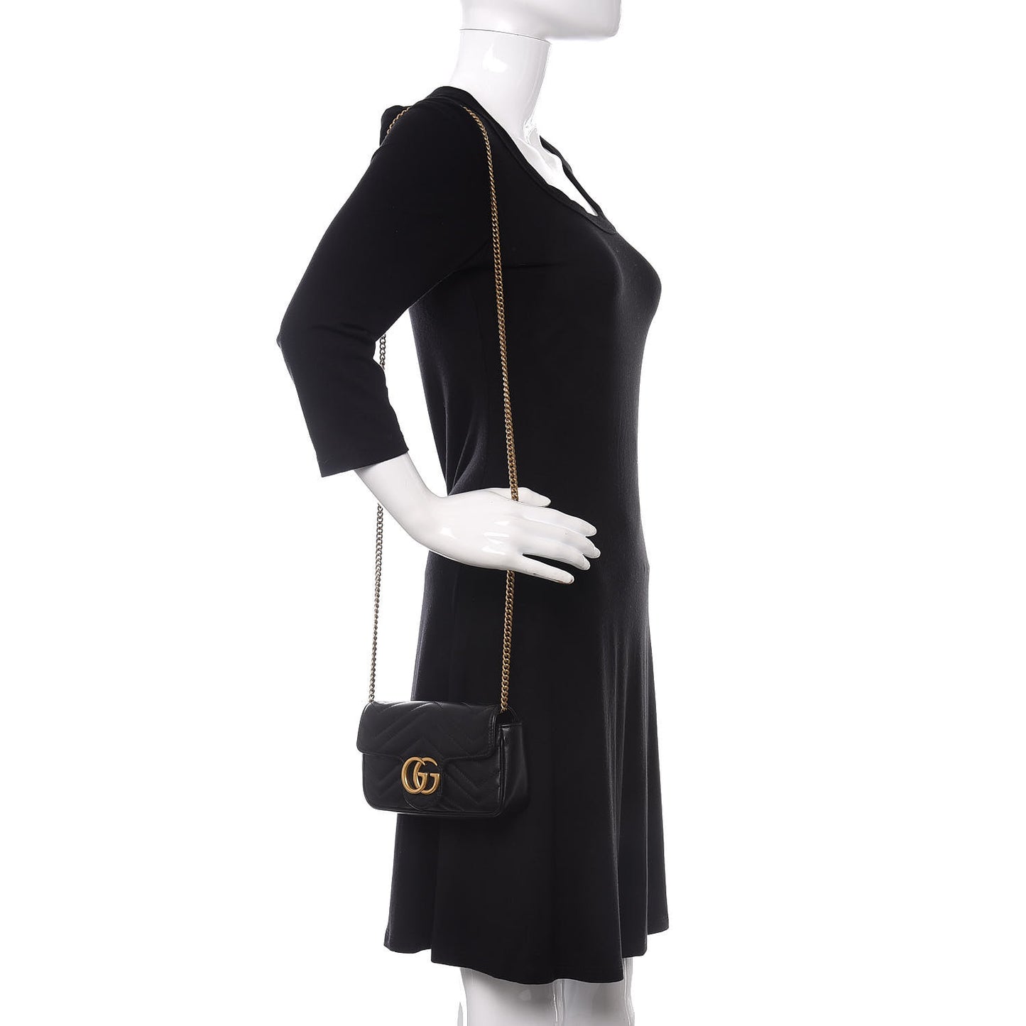 Calfskin Matelasse Super Mini GG Marmont Shoulder Bag Black