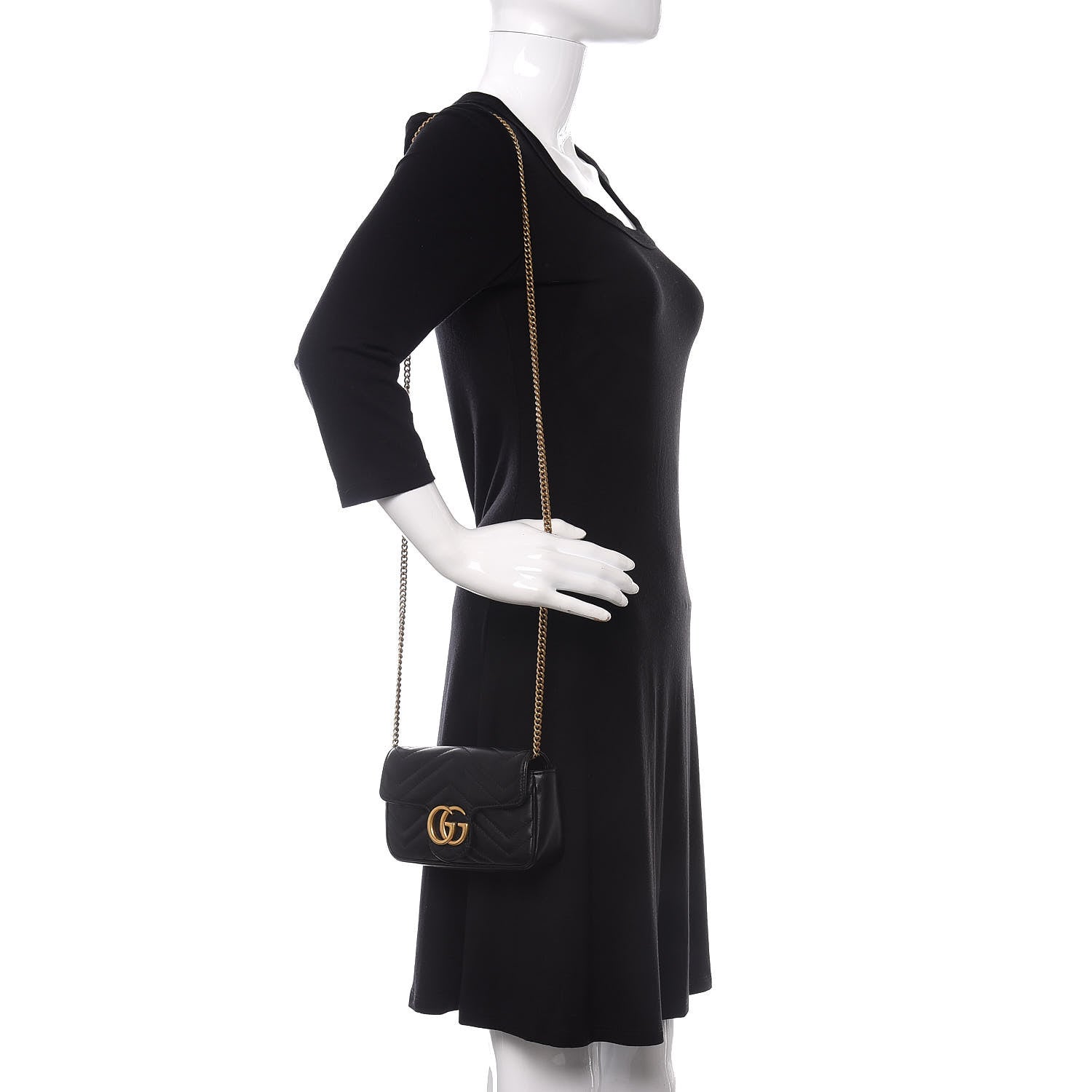 Gucci Calfskin Matelasse Super Mini GG Marmont Shoulder Bag Black 2 of 10