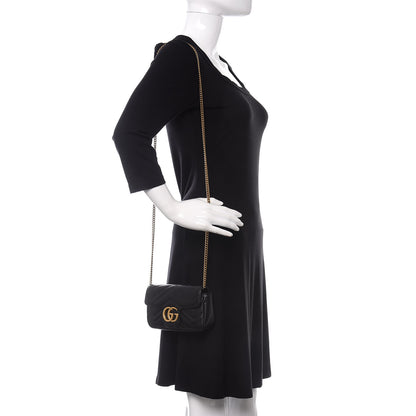 Gucci Calfskin Matelasse Super Mini GG Marmont Shoulder Bag Black 2 of 10