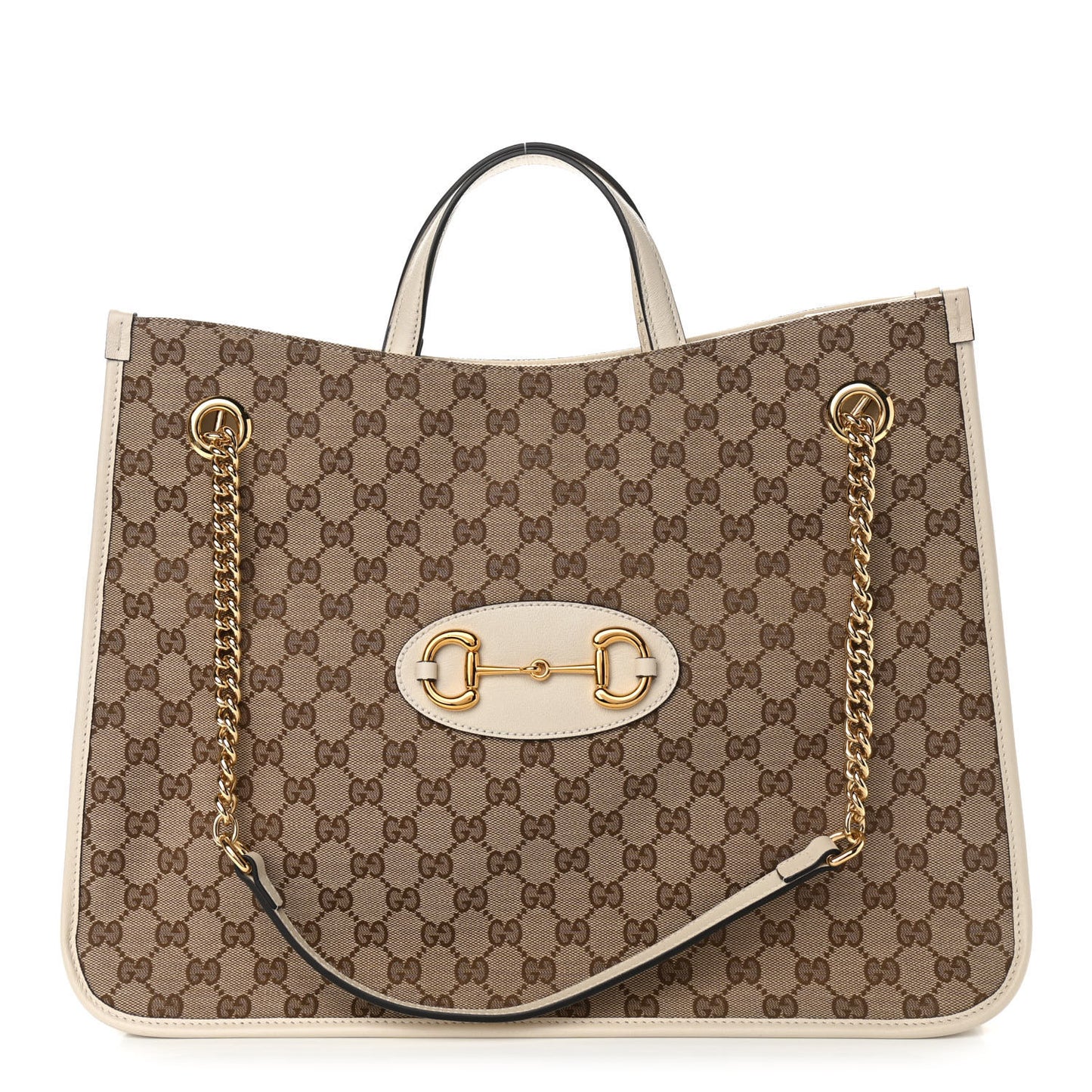Monogram Calfskin Large Horsebit 1955 Tote Bag Beige Mystic White