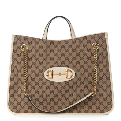 Gucci Monogram Calfskin Large Horsebit 1955 Tote Bag Beige Mystic White 1 of 10