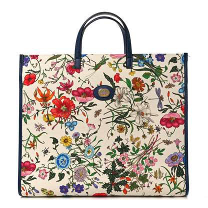 Gucci Canvas Large Flora Tote Navy Multicolor 1 of 11