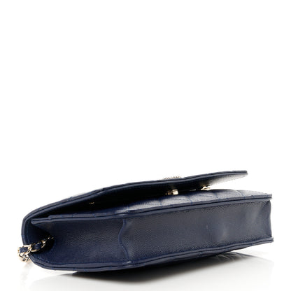 Chanel Caviar Quilted Hammered CC Wallet on Chain WOC Navy Blue 3 of 10