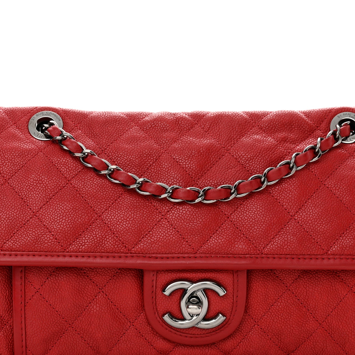 Caviar Quilted Large French Riviera Flap Red