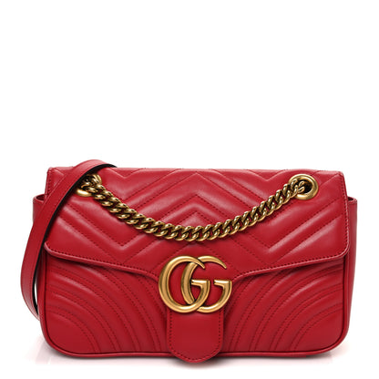 Gucci Calfskin Matelasse Small GG Marmont Shoulder Bag Hibiscus Red 1 of 10