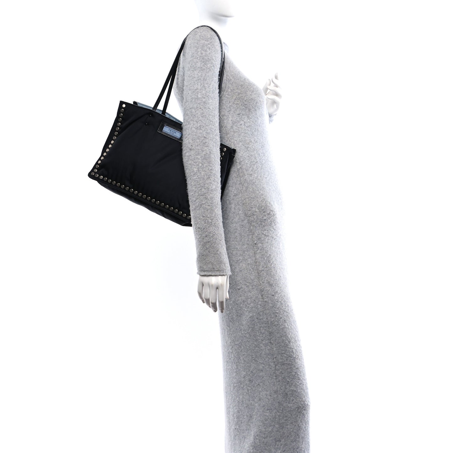 Tessuto Nylon Small Etiquette Studded Tote Black Astrale