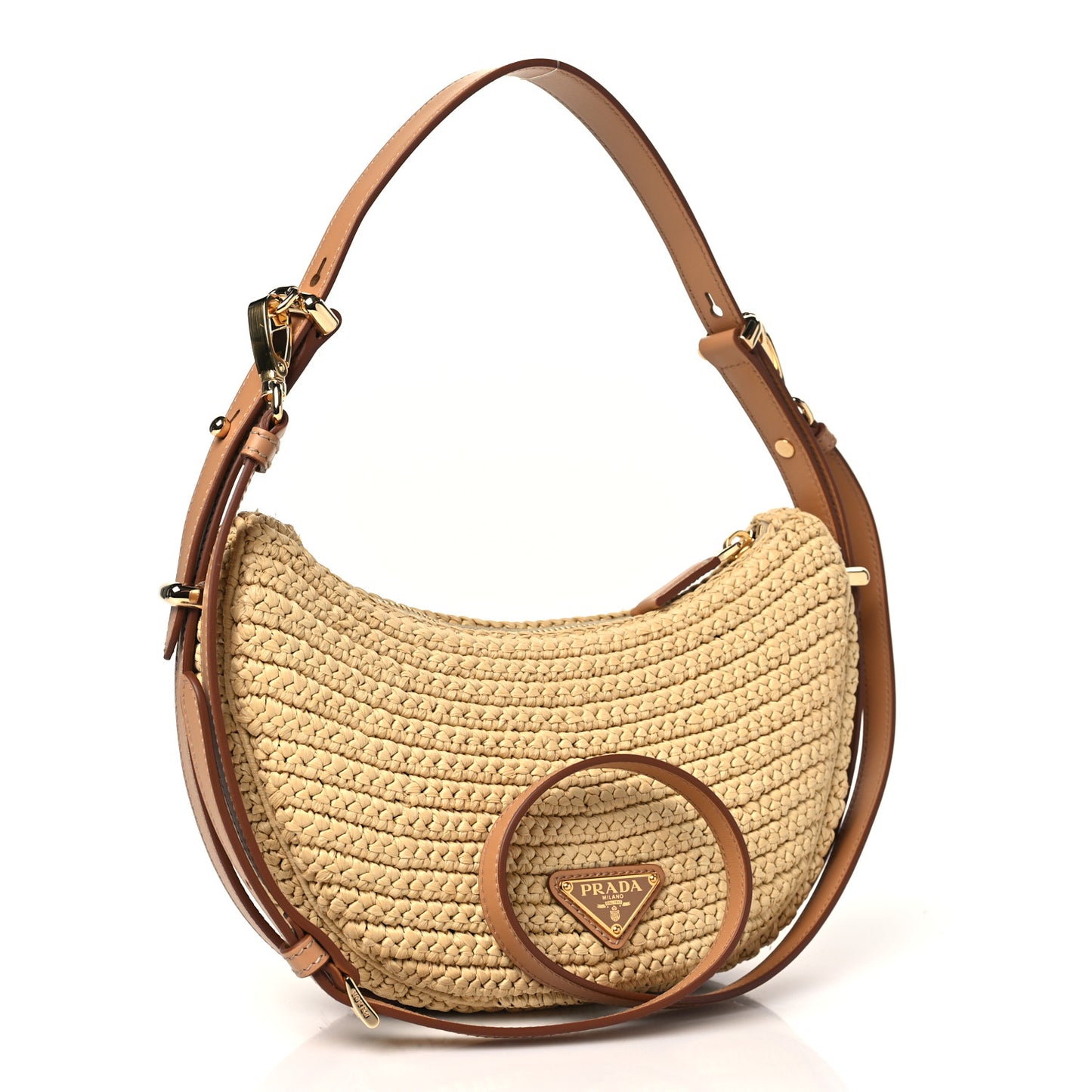 Yarn Raffia Effect Crochet Arque Shoulder Bag Natural