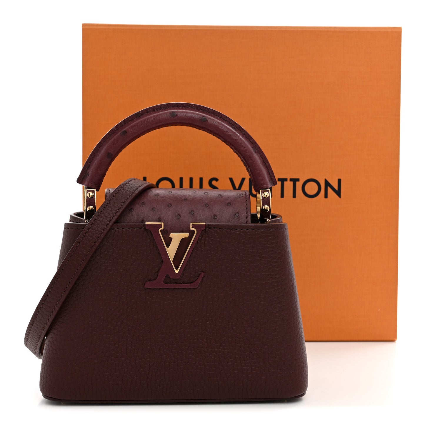Taurillon Ostrich Mini Capucines Bordeaux